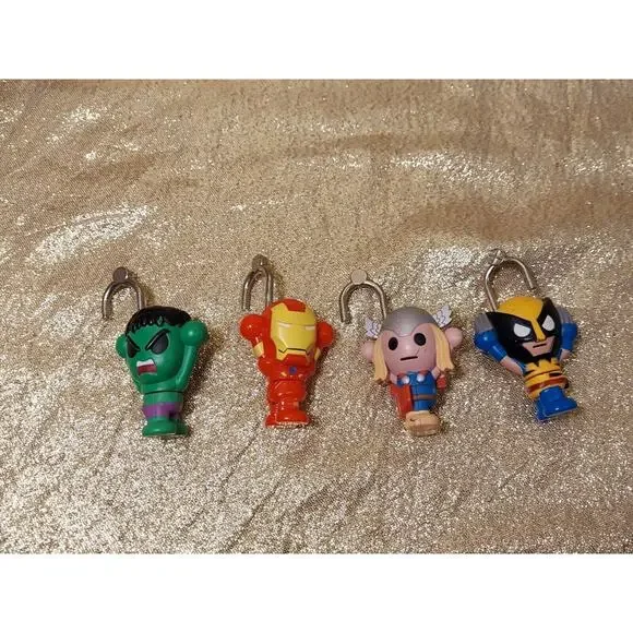 Lot Of 4 Marvel Backpack Keychain Mini Locks Thor Iron Man Wolverine Hulk - Picture 4 of 11